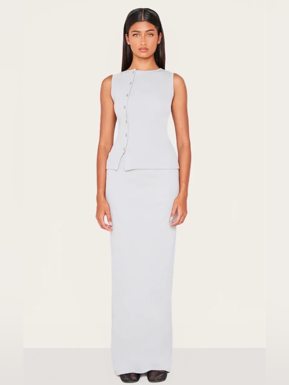 PrettyLittleThing Grey Ribbed Maxi Mid Rise Skirt Co-Ord